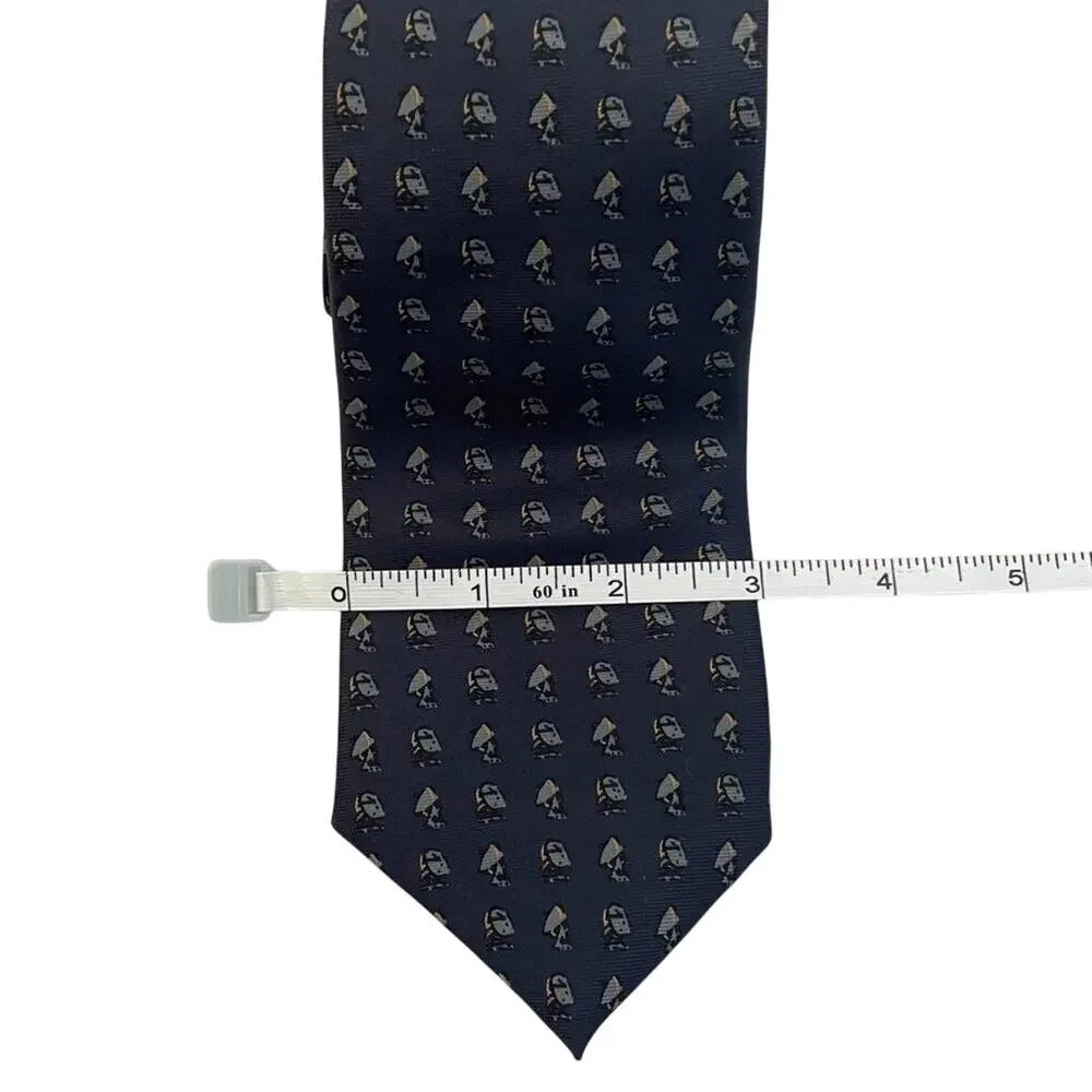 Cavendish Silks Classic Geometric Print Tie, Navy, Gray, Gold, 54 1/2